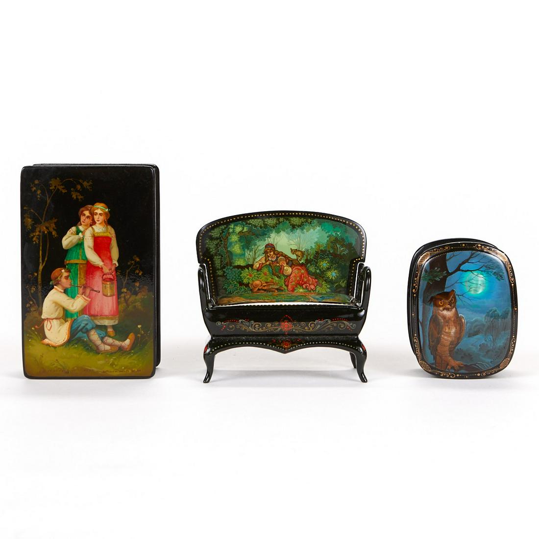 Russian Lacquer Boxes and Miniature Bench (1 of 7)