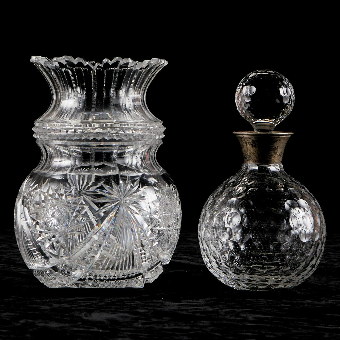 Grp: 2 Cut Crystal Vase & Decanter (1 of 5)