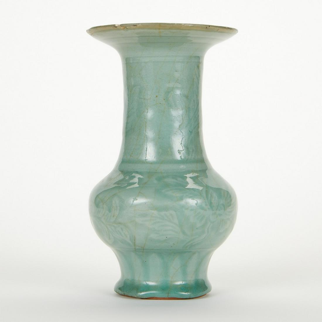 Chinese Ming Celadon Vase w/ Incised Decoration (1 of 6)