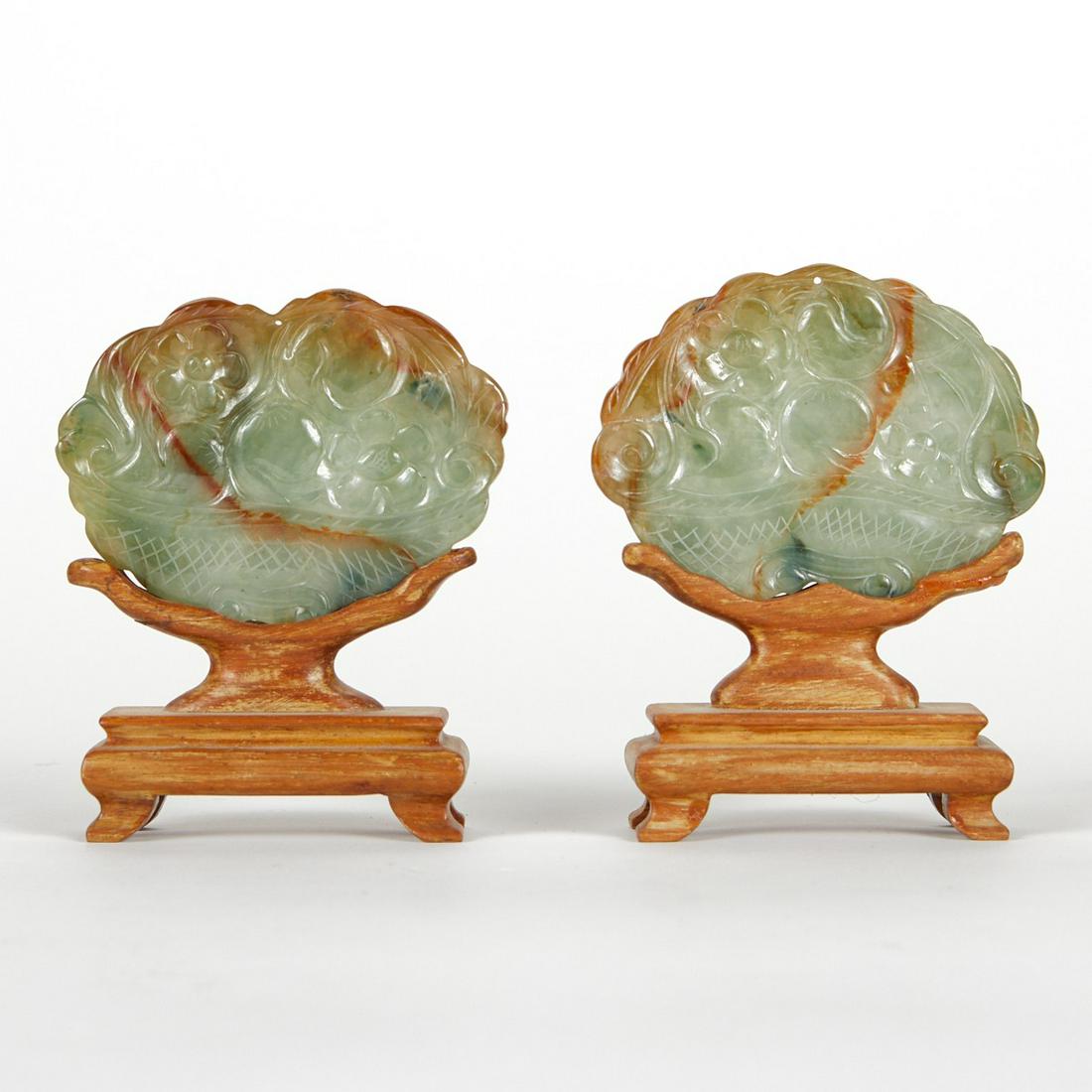 Pair of Modern Chinese Jade Plaques on Stands (1 of 8)