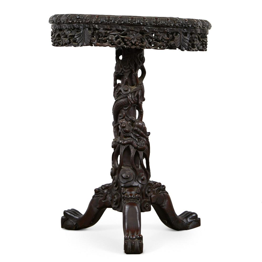 Chinese Export Round Pedestal Table w/ Dragon (1 of 9)