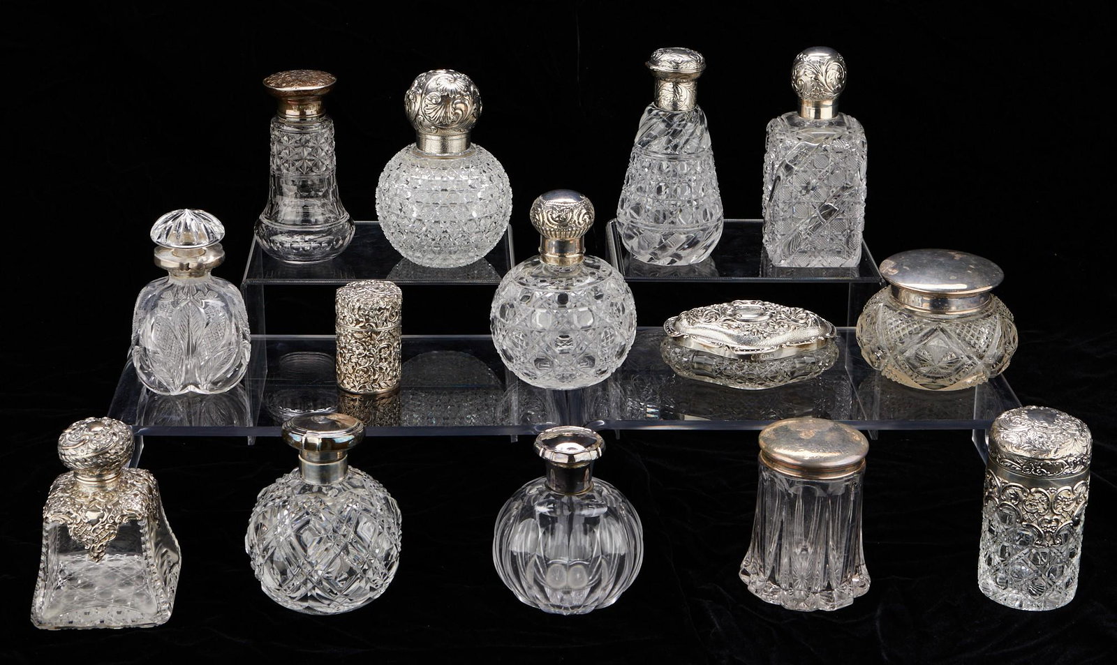 Grp: 14 Cut Crystal & Silver Perfume Bottles (1 of 20)