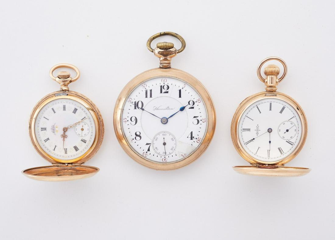 Grp: 3 Pocket Watches - Gold Filled Hamilton Elgin (1 of 13)