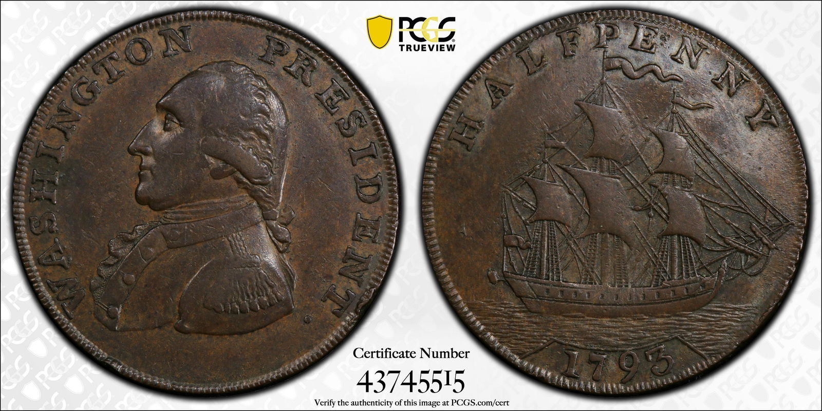 1793 Washington Ship Half Penny PCGS AU58 (1 of 2)