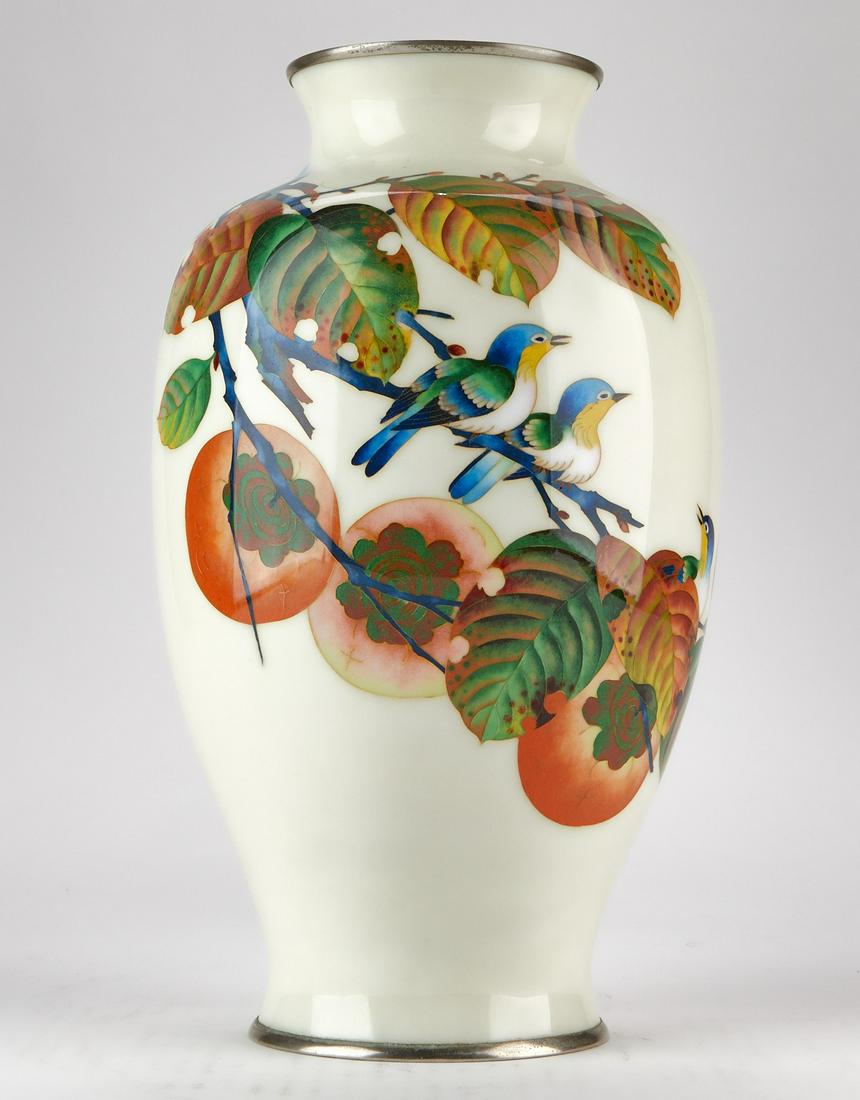 Japanese Cloisonne Vase w/ Persimmons and Birds (1 of 7)