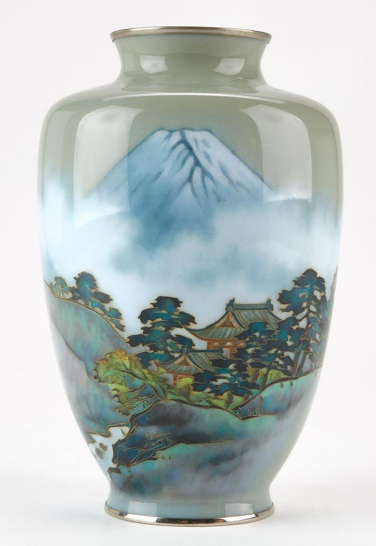 Japanese Cloisonne Vase w/ Mountain Landscape (1 of 7)