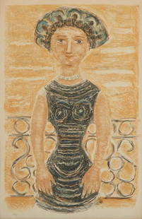 Massimo Campigli Donna Al Balcone Lithograph: Massimo Campigli (Italian, 1895-1971). Lithograph on colored paper titled &quot;Donna Al Balcone,&quot; 1956. Pencil signed and dated along the lower right; numbered 72/175 along the lower left.Sight;