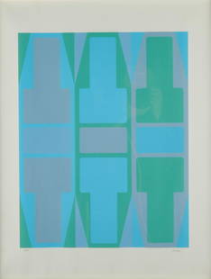 Arthur Boden Untitled (Blue) Silkscreen: Arthur Boden (American, 1927-2019). "Untitled (blue)" silkscreen on paper from the artist's T-series (1970). Pencil signed along the lower right and numbered 2/100 along the lower left.Prove