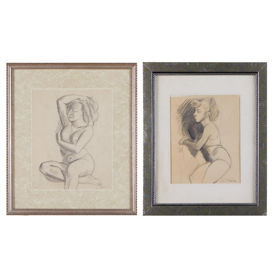 Pair of Drawings by Clement Haupers Nudes (1 of 9)