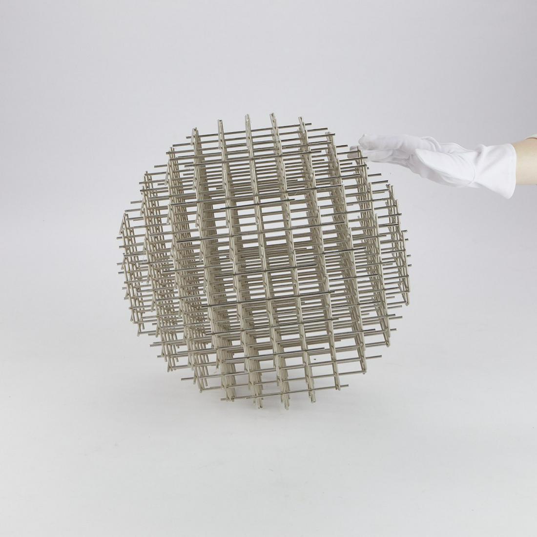 Francois Morellet Sphere-Trames Sculpture: Francois Morellet (French, 1926-2016). Abstract sculpture titled "Sphere-Trames," 1962, made up of stainless steel rods. One of an edition of 100.Francois Morellet is well known for his hypn