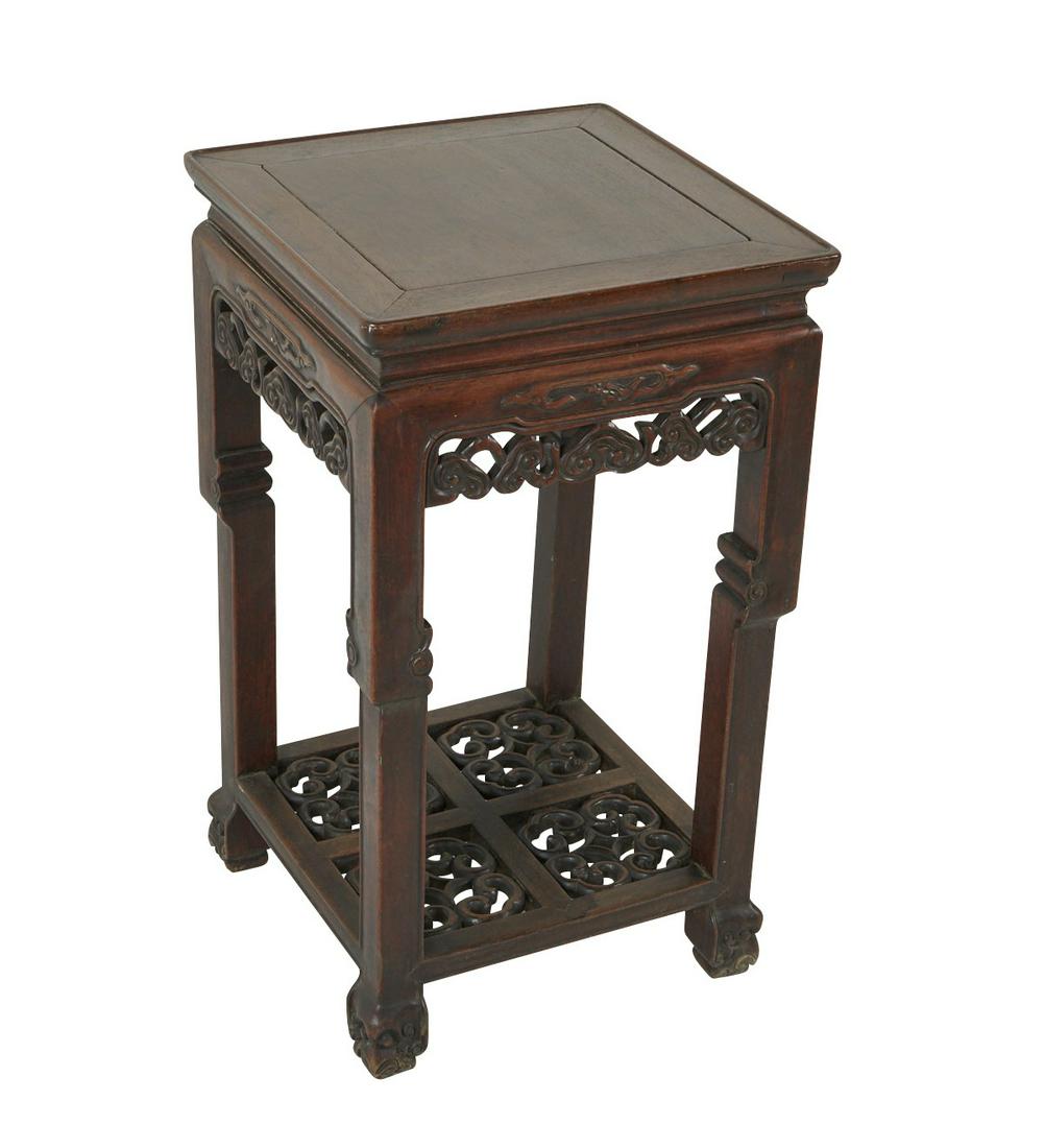Chinese 19th c. Carved Rosewood Stand w/ Pierced Stretcher (1 of 7)