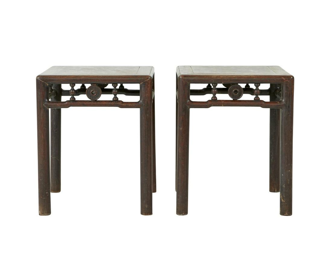 Pr. 19th c. Chinese Rosewood Stands Marble Inserts (1 of 6)