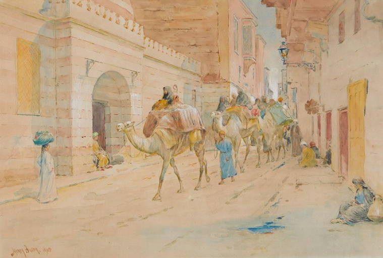 Henry Bacon Watercolor Camels Street Scene - Jun 16, 2022 | Revere