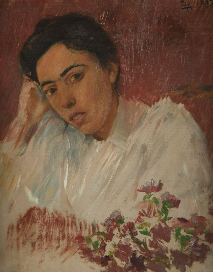 Frederick Trapp Friis Lady w/ Flower Oil on Canvas 1893 (1 of 5)