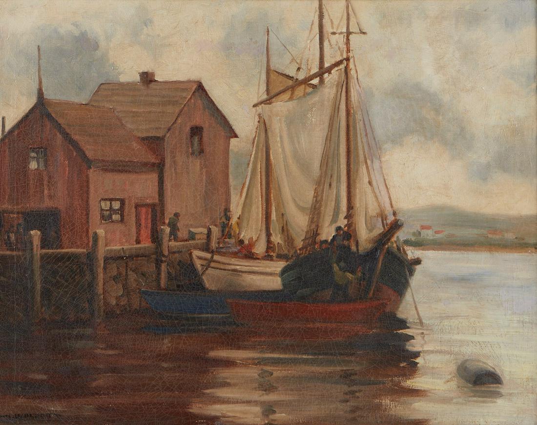 Harold Wolcott Harbor Scene Oil on Canvas (1 of 4)