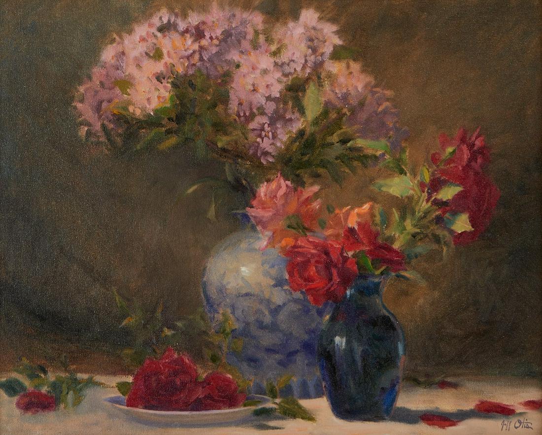 Jeff Otis Indian Hawthorne and Roses Oil Painting (1 of 5)