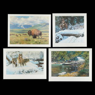 Grp: 4 Richard Luce and Tucker Smith Lithographs: Group of four Western lithographs. Includes three prints by Richard Luce (American, 20th/21st c.), "The Outrider," "Warriors of the North Woods," and "Forest Retreat";