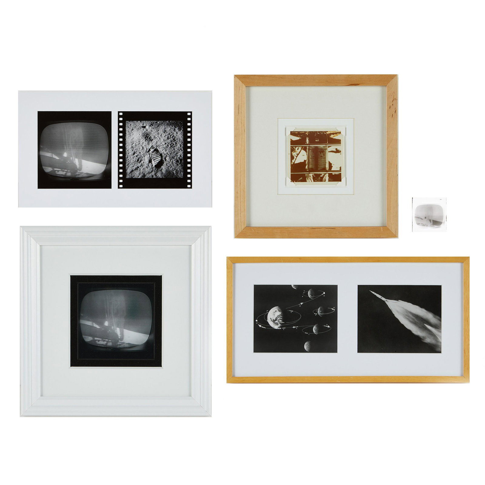 Grp: 6 NASA Photographs: Group of six NASA photographs including: one Kodak photograph depicting the Apollo 11 plaque on the Moon with a watermark reading "A KODAK PAPER" along the verso; one group of two photograph
