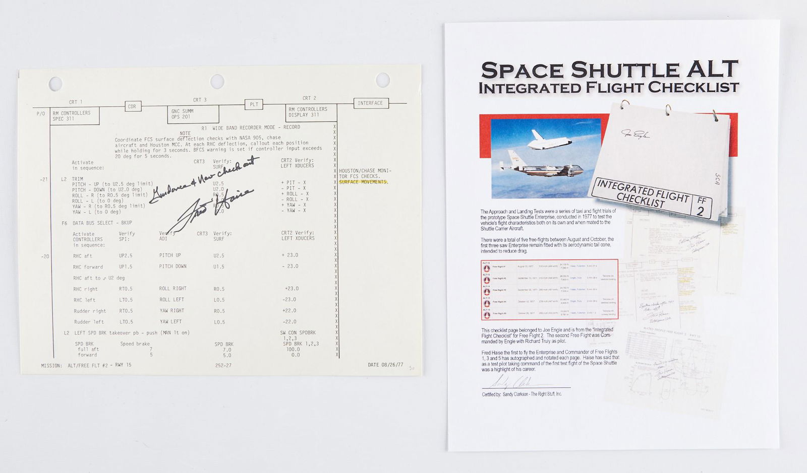 Shuttle ALT Flight 2 Signed Fred Haise w/ COA (1 of 3)