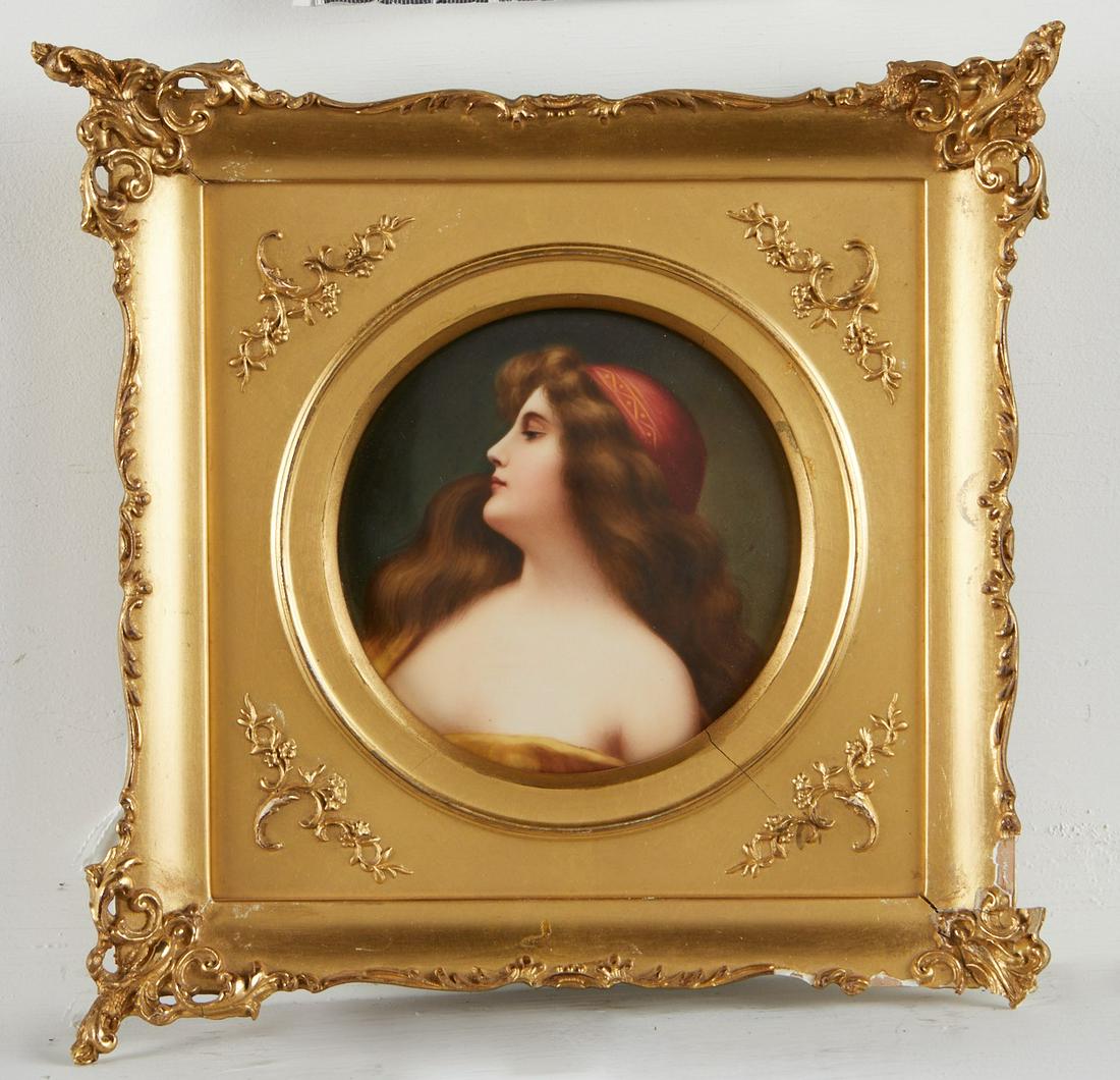 KPM Porcelain Round Plaque of a Woman w/ Red Cap (1 of 8)