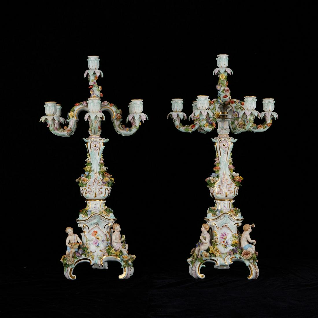 Pr. Meissen Porcelain 6 Arm Candelabras - Damaged (1 of 15)