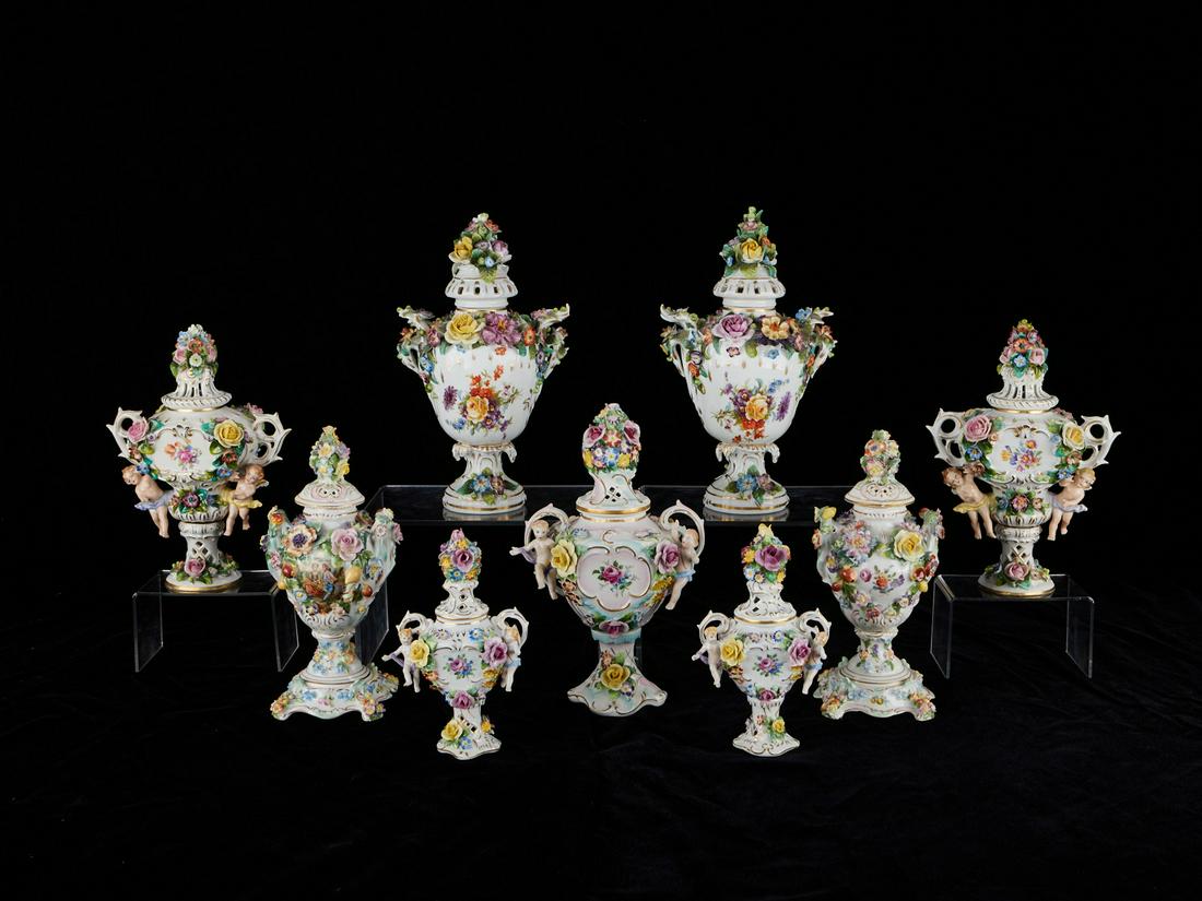 9 German Sitzendorf Lidded Urns (1 of 17)