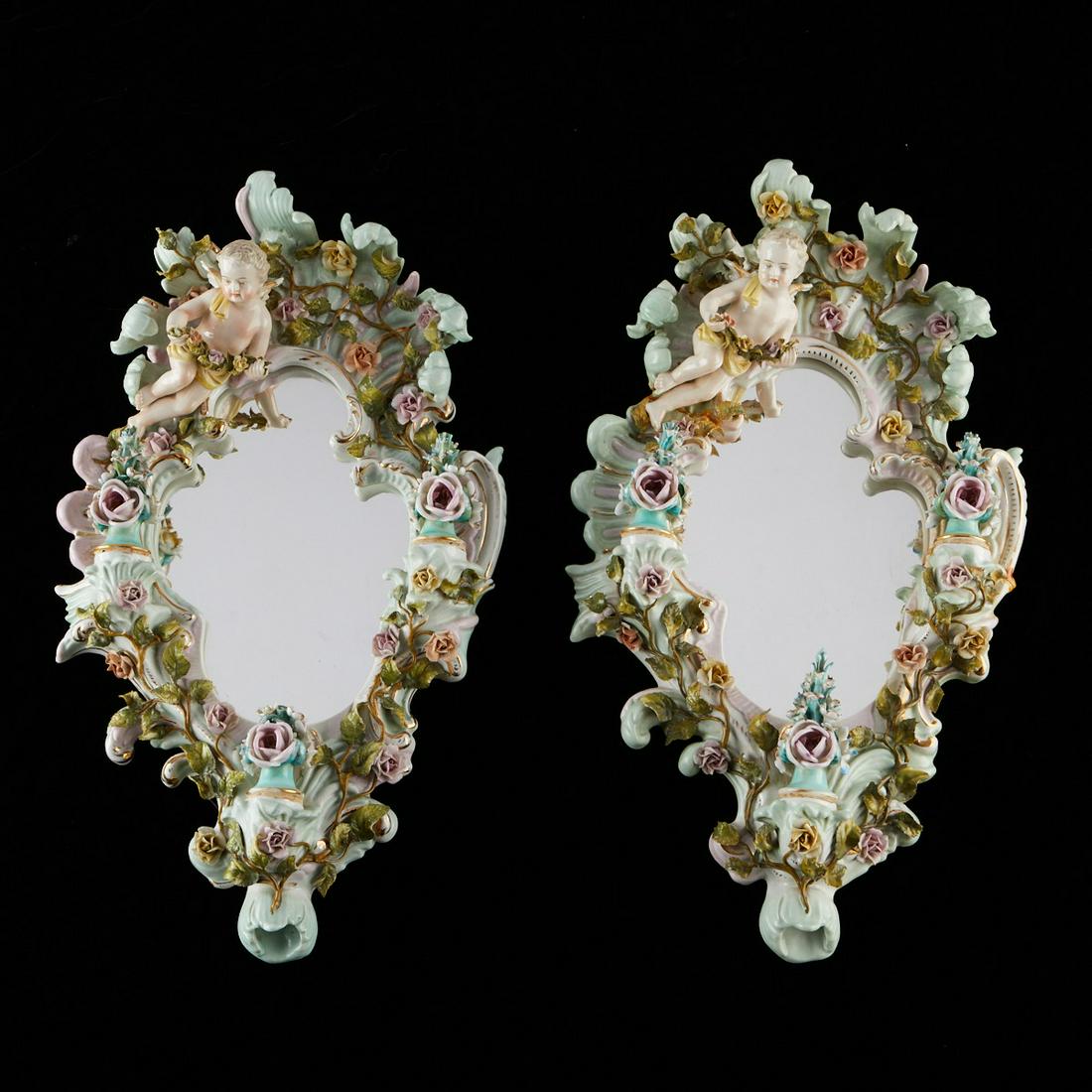 Pair German Porcelain Wall Mirrors Sitzendorf (1 of 7)