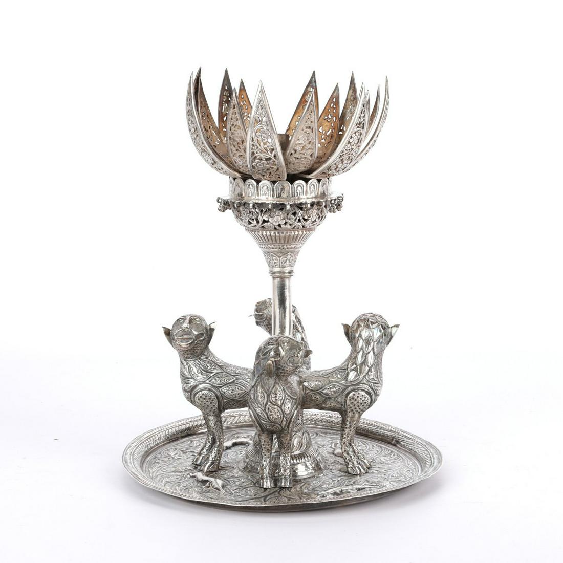 Silver Indian Lotus Incense Burner w/ Tray (1 of 9)