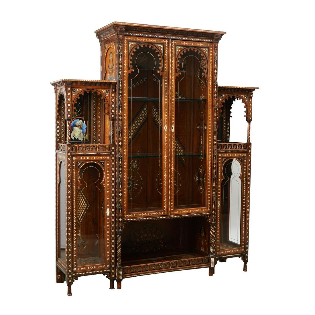 Syrian Inlaid Curio Cabinet w/ Painted Decoration (1 of 8)