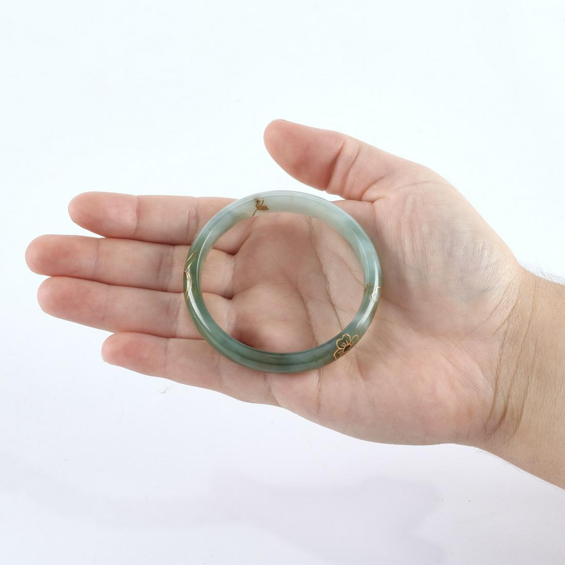 Chinese Jadeite Jade Bangle w/ Gold Inlay (1 of 6)