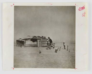 Arthur Rothstein "Dust Storm" Silver Gelatin Print: Arthur Rothstein (American, 1915-1985). Photograph titled "Dust Storm, Cimarron County, Oklahoma," printed 1962 or earlier and dated 1936. With numerous stamps and notations along the verso