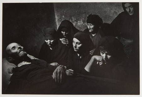 W. Eugene Smith "Spanish Wake" Silver Gelatin: William Eugene Smith (American, 1918-1978). Photograph titled "Spanish Wake," 1951 depicting the funeral service of an unknown man. Silver gelatin print. Pencil signed along the lower right;