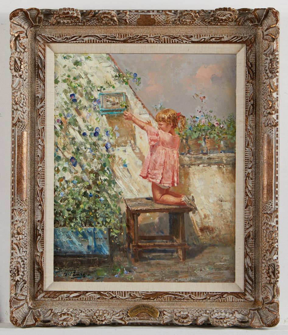 Giovanni Panza "Girl With Birdcage" Painting (1 of 7)