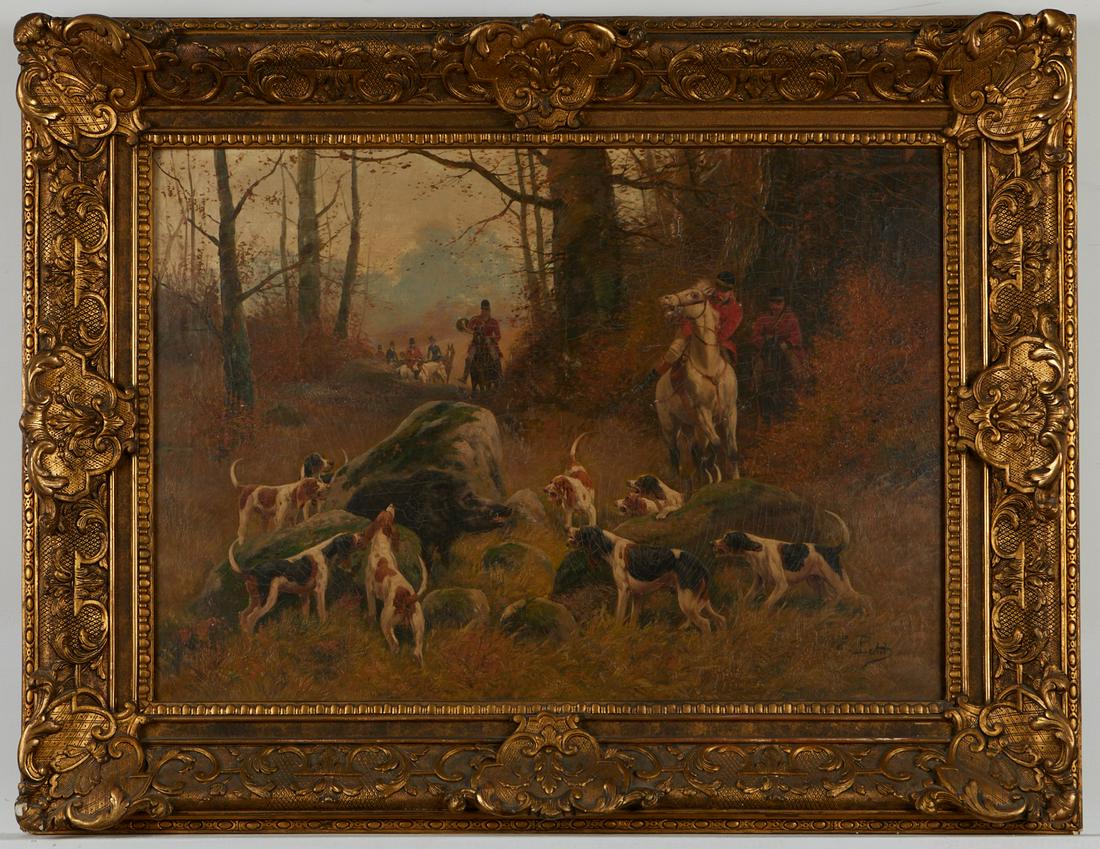 Eugene Petit Boar Hunt Oil on Canvas (1 of 8)
