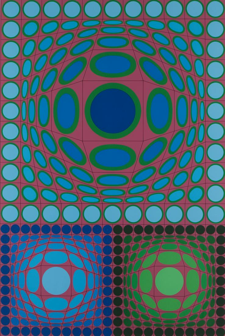 Vasarely "Tri Vega II" Op-Art Serigraph: Victor Vasarely (Hungarian/French, 1906-1997). Op-art abstract serigraph on paper titled "Tri Vega II," from the portfolio "Kunst-Oslo," 1985/86. Published by Editions Falaize/Pari