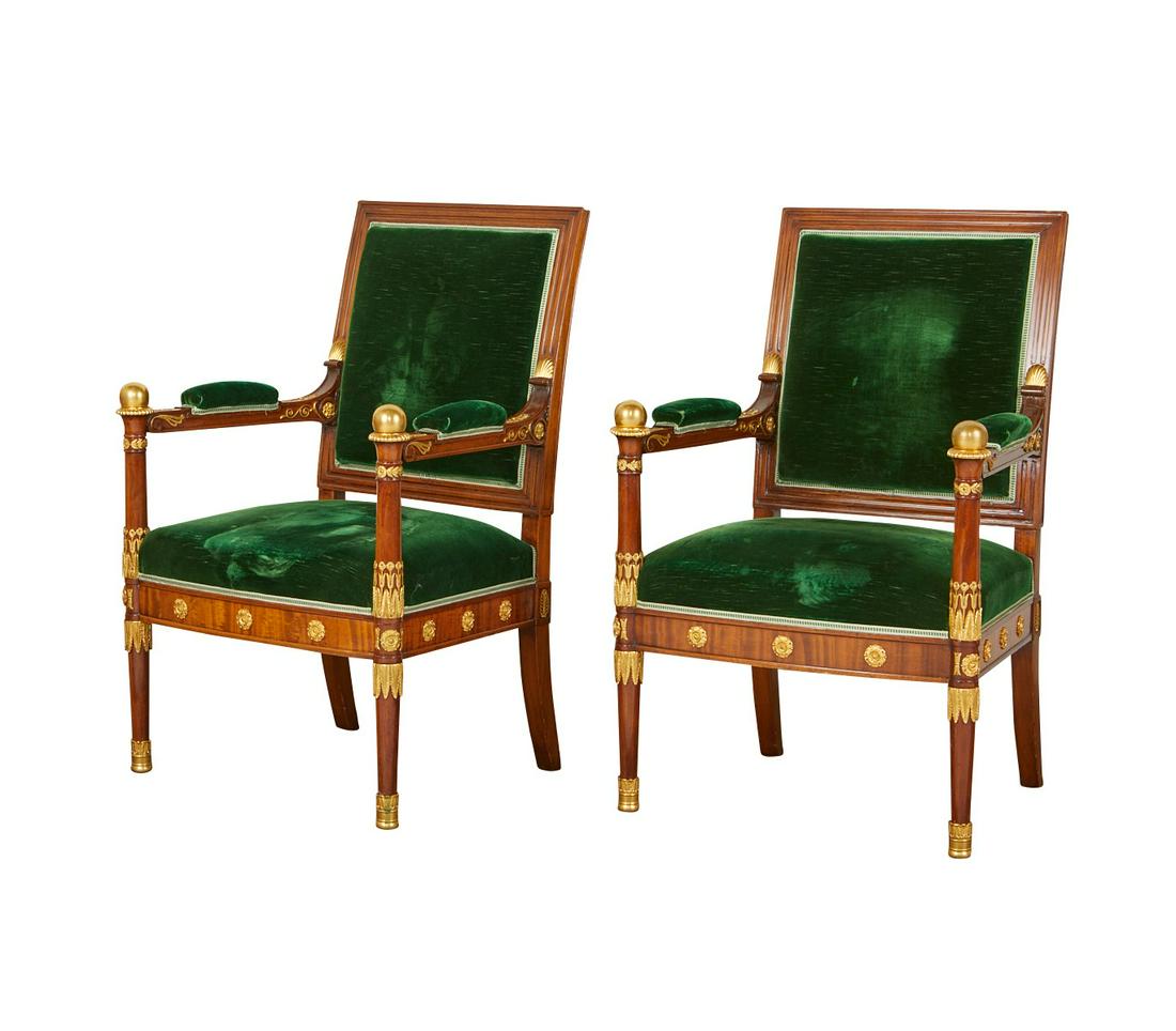 Pr Empire Revival Armchairs w/ Velvet Upholstery (1 of 12)