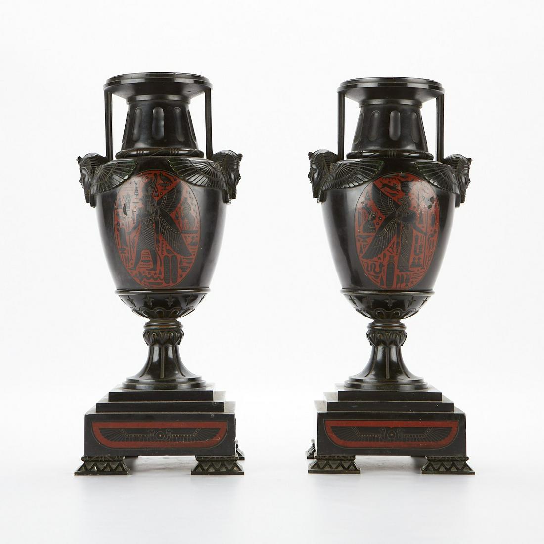 Pair 19th c. French Egyptian Revival Urns (1 of 11)