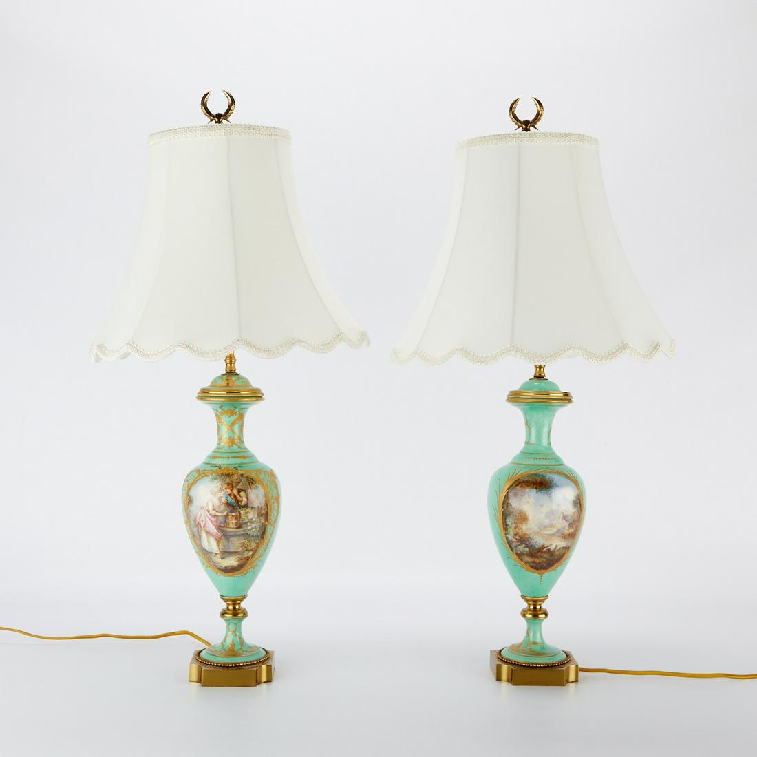 Pair of Sevres Style Old Paris Porcelain Lamps (1 of 13)