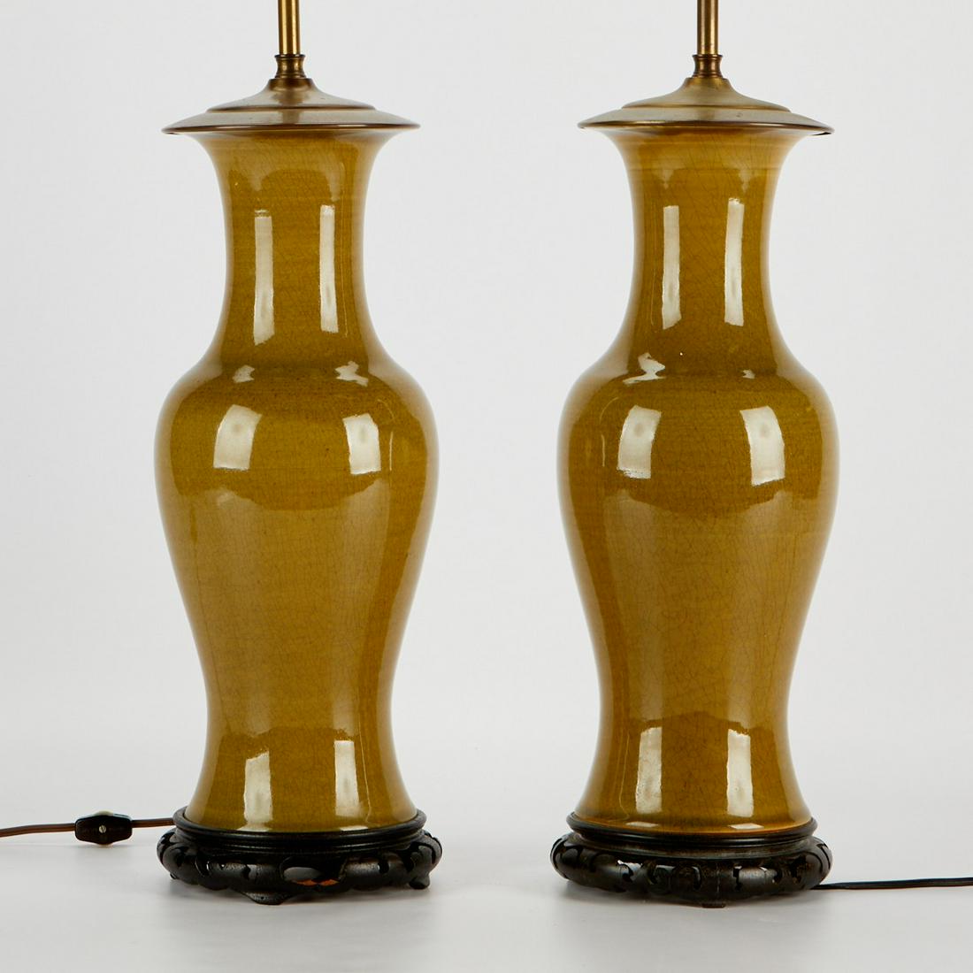 Pair of Chinese Dark Celadon Lamps (1 of 14)
