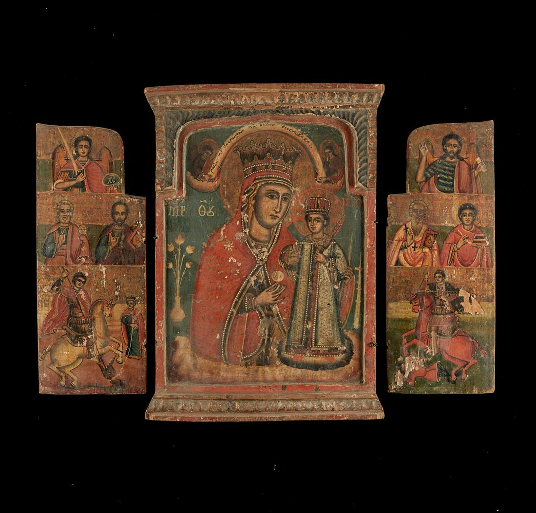 Greek Orthodox Polychrome 18th-19th c. Triptych (1 of 8)