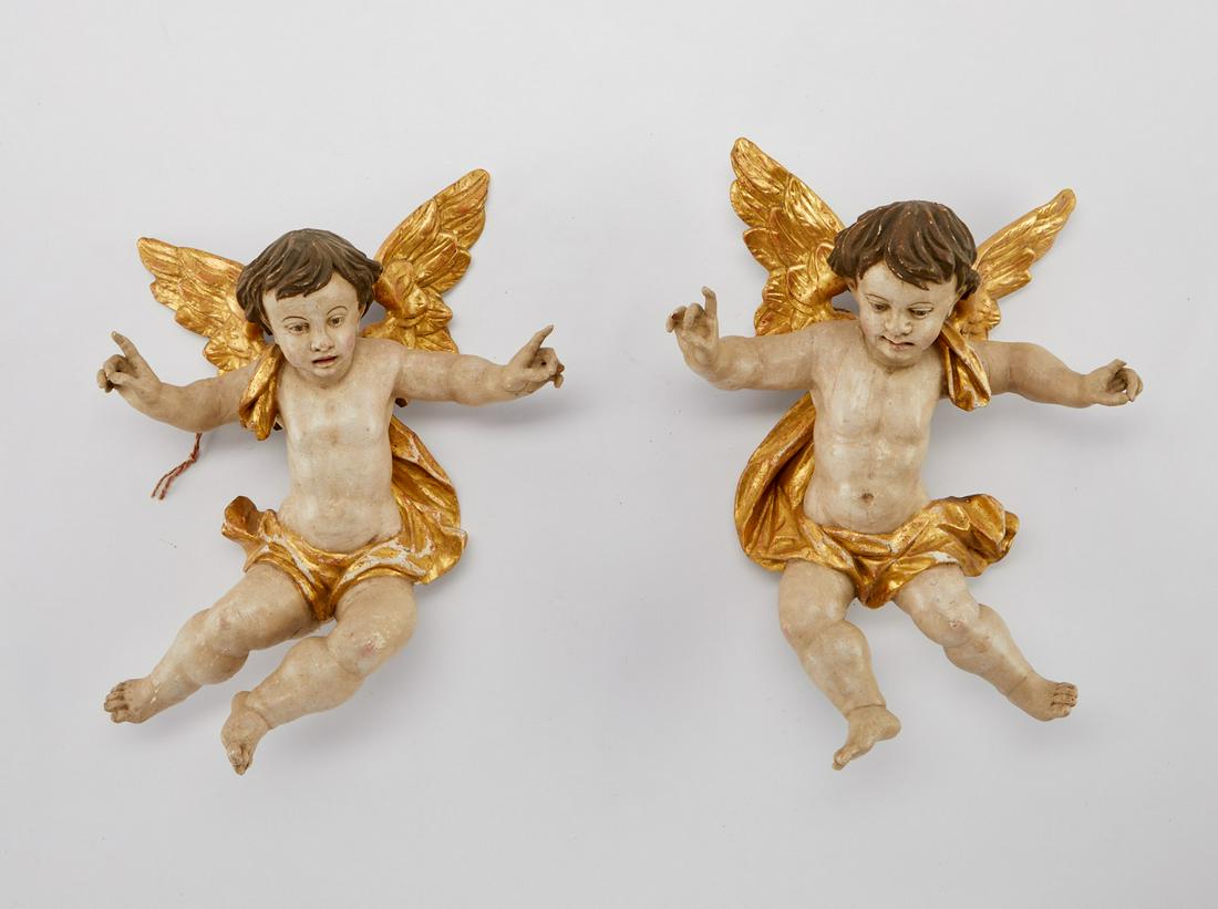 Pair of 19th c. Carved Gessoed Wooden Angels (1 of 13)