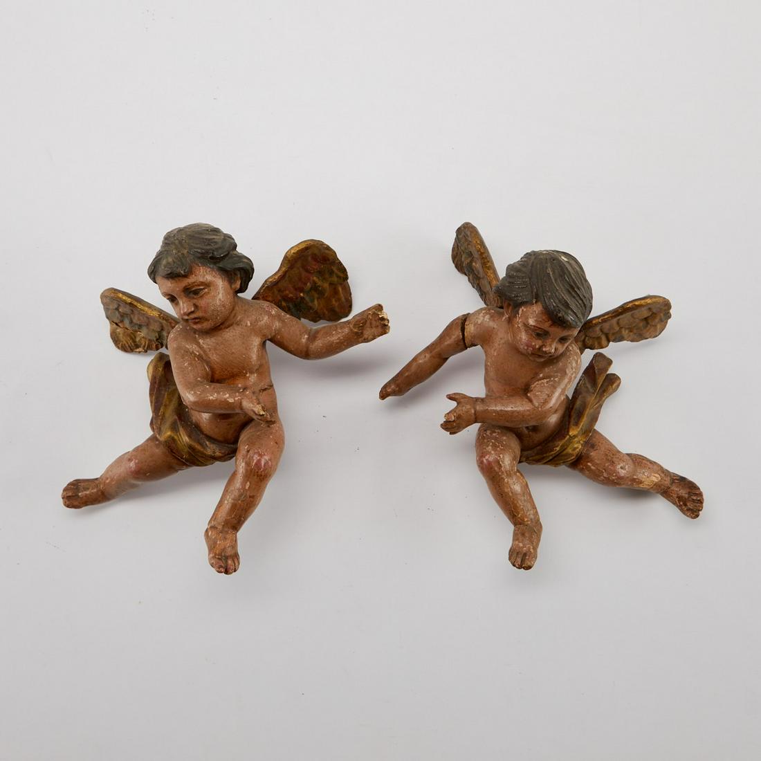 Pair of 19th c. Carved Gessoed Wooden Angels (1 of 10)