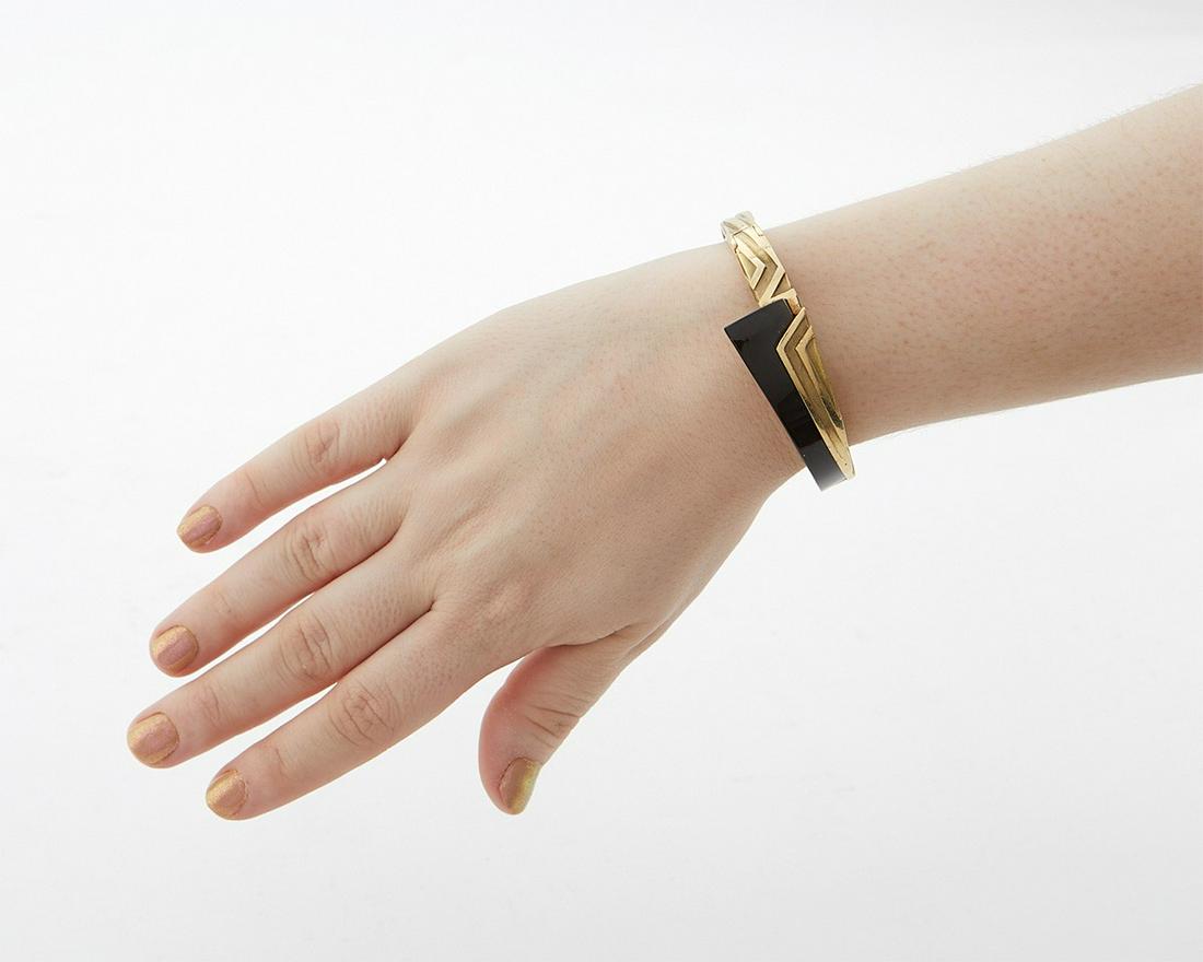 Robert Wander France 14K Gold & Onyx Cuff Bracelet (1 of 7)