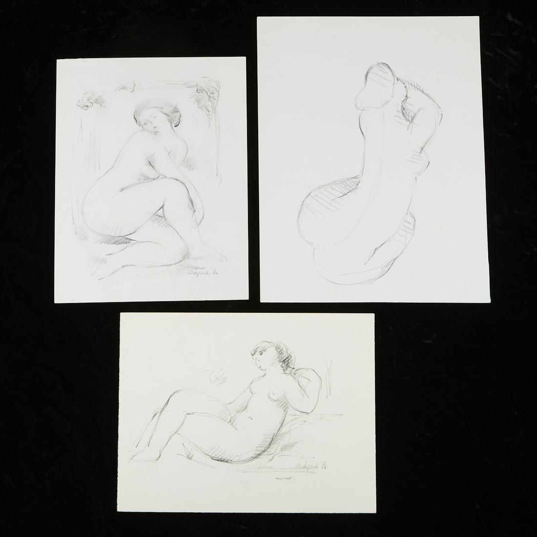 Group of 3 Nic Jonk Drawings Female Nudes (1 of 8)