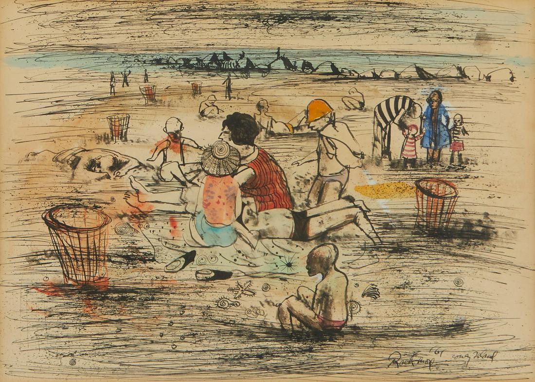 Noel Rockmore "Coney Island" Mixed Media Drawing (1 of 5)