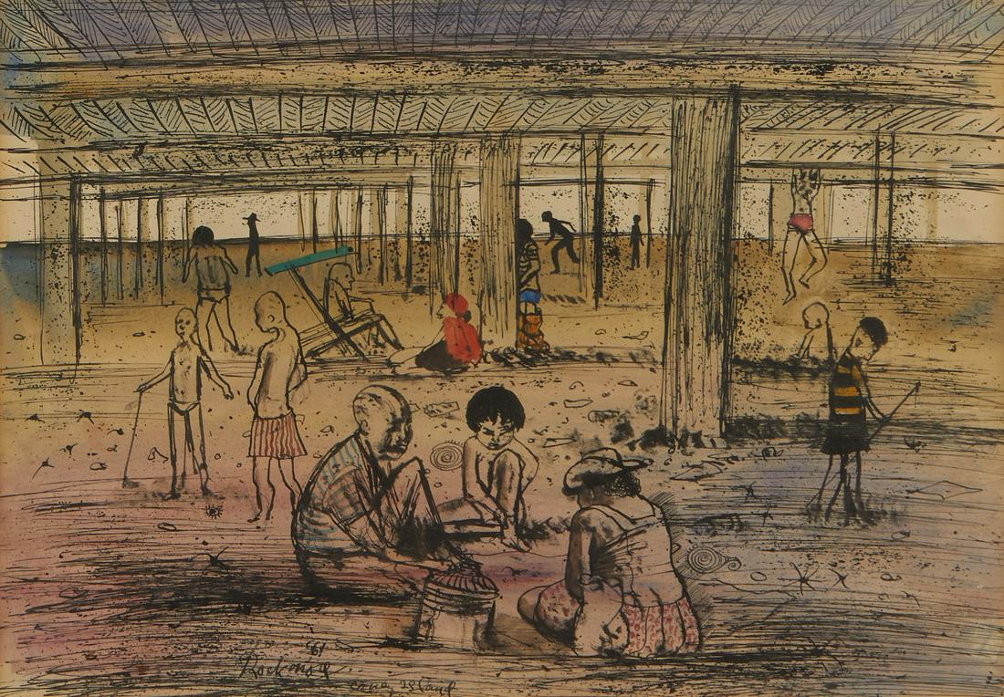 Noel Rockmore "Coney Island" Mixed Media Drawing (1 of 5)