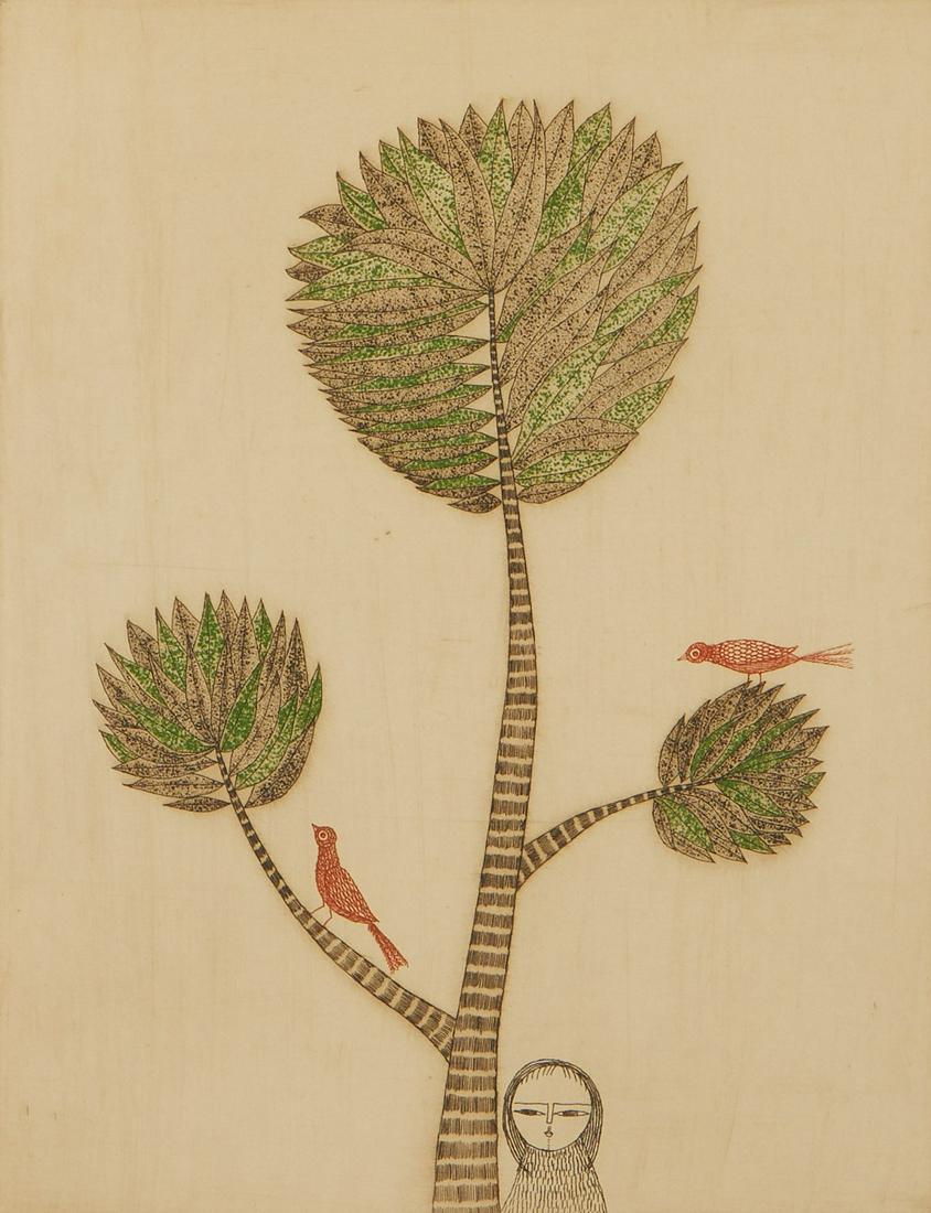 Keiko Minami "The Two Birds" Etching ca. 1965 (1 of 6)