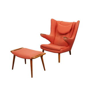 Hans Wegner AP Stolen Papa Bear Chair & Ottoman: Hans Wegner (Danish, 1914-2007) for A.P. Stolen, Denmark. Model AP19 "Papa Bear" chair and model AP29 ottoman, designed in 1951.This stunning early 1960s teak chair and ottoman have been reu