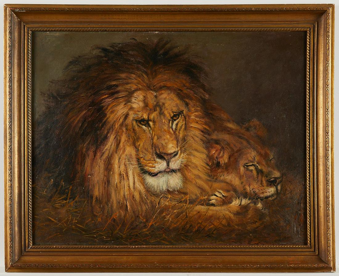 Geza Vastagh Lion and Lioness Painting (1 of 10)