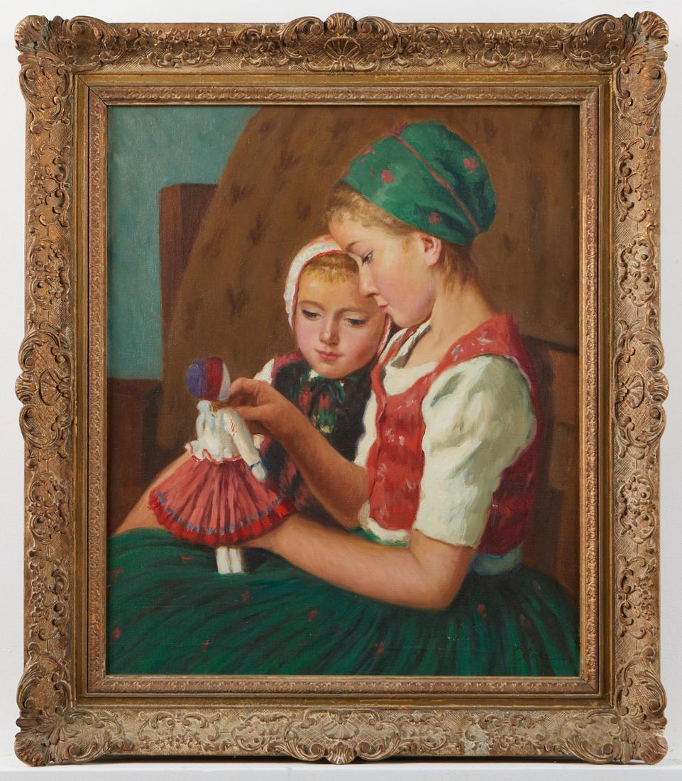 Oscar Glatz Oil on Canvas of Two Girls (1 of 5)